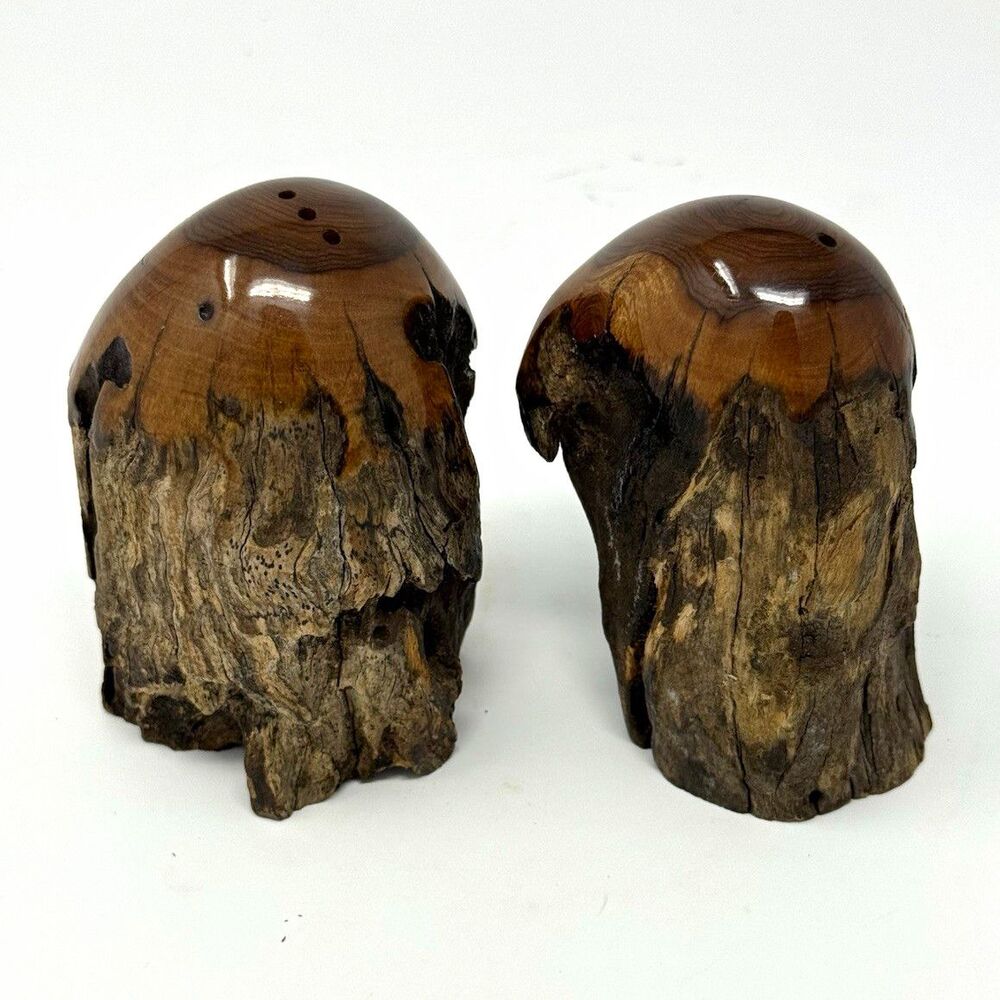 Handmade Live-Edge Wood Salt & Pepper Shakers 2pc Brown/Black Small 4in